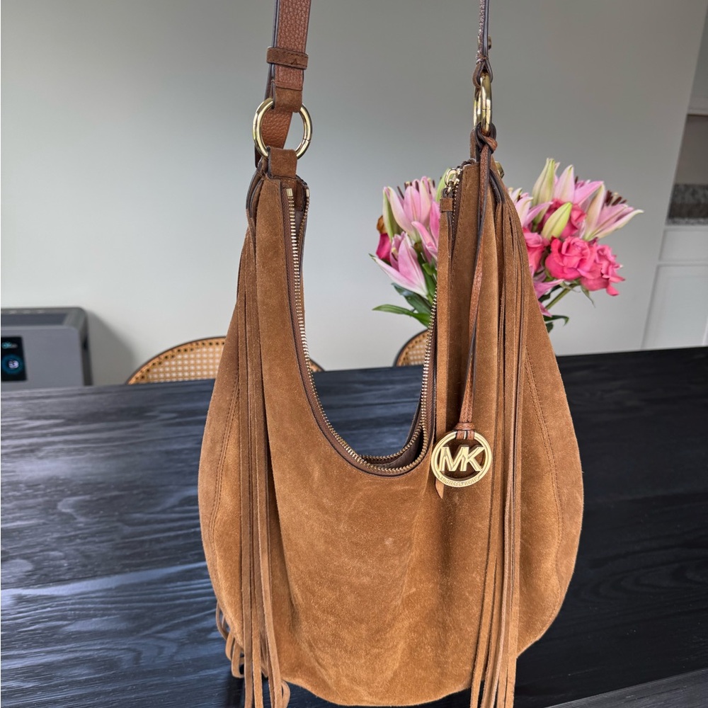 Michael Kors Tan Suede Hobo Bag with Tassels